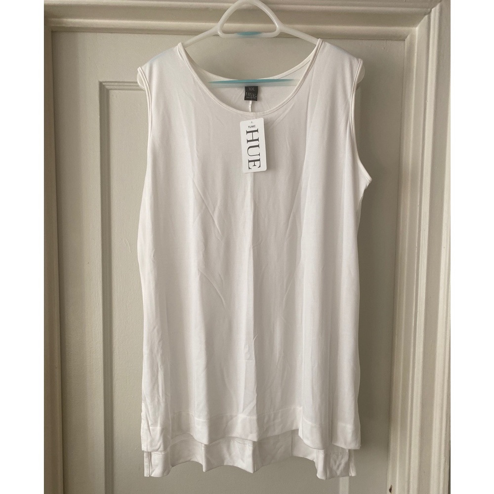HUE Hi-Low Hem Sleeveless White Tunic